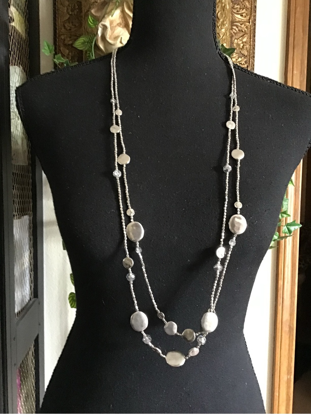 Silver-Tone Multi-Bead Long Layered Necklace